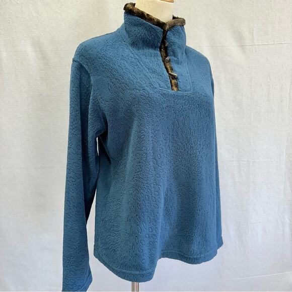 Wooly Bully Wear Colorado blue 1/4 toggle fleece pullover size small faux fur - Picture 13 of 14